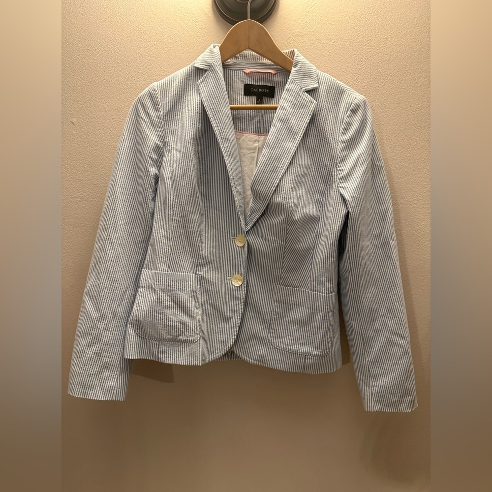 Talbots Women's Light Blue Pinstripe Blazer